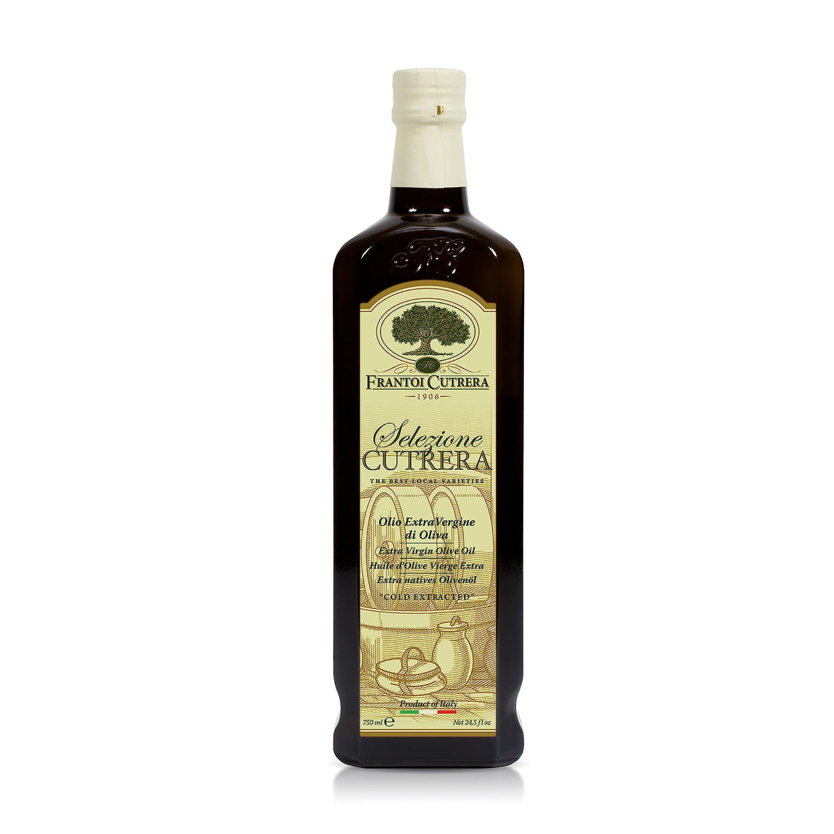 Frantoi Cutrera Selezione EVOO bottle showing artichoke and oregano notes for dipping