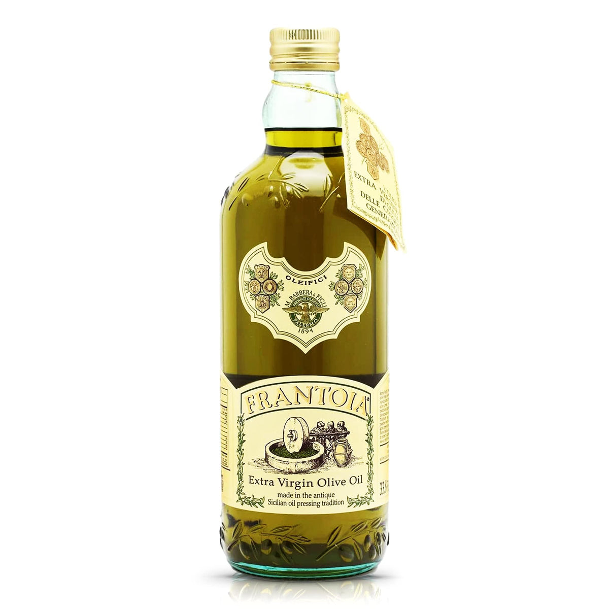 Frantoia Extra Virgin Olive Oil bottle on a kitchen counter for everyday cooking