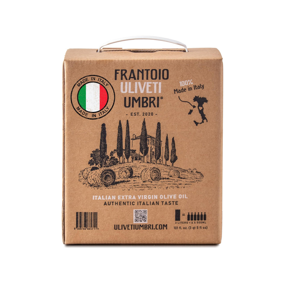 Frantoio Uliveti Umbri bag in box olive oil 3L pour for fresh tasting drizzle