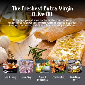 Label closeup of Frantoio Uliveti Umbri authentic Italian EVOO