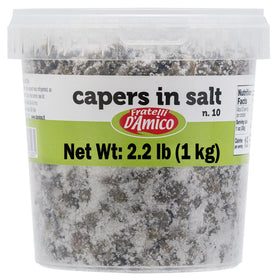 FRATELLI D'AMICO capers in salt bottle: premium garnish for elevated sauces.