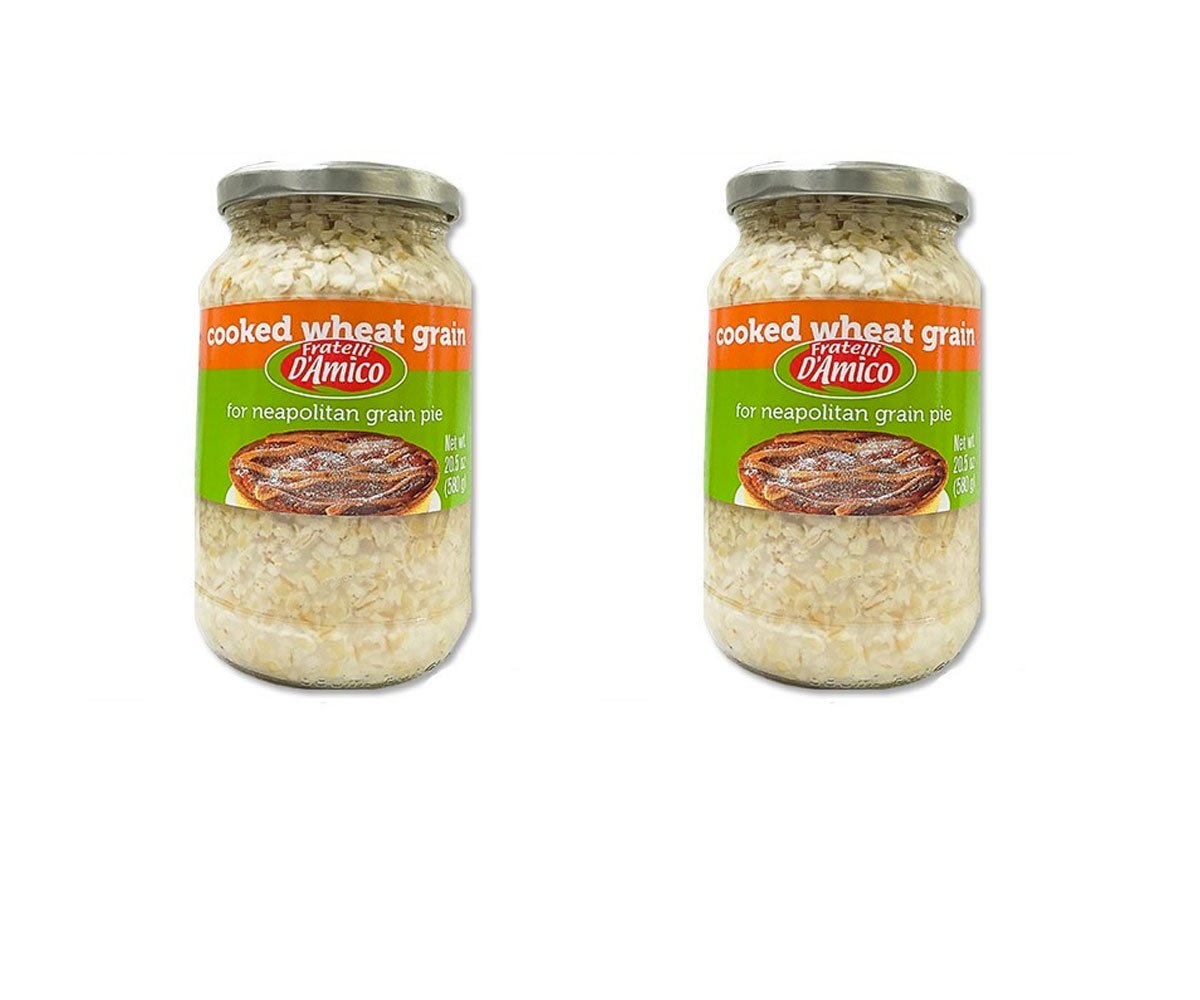 Fratelli D'Amico cooked wheat grain in glass jar for Naples-style desserts like Pastiera Napoletana