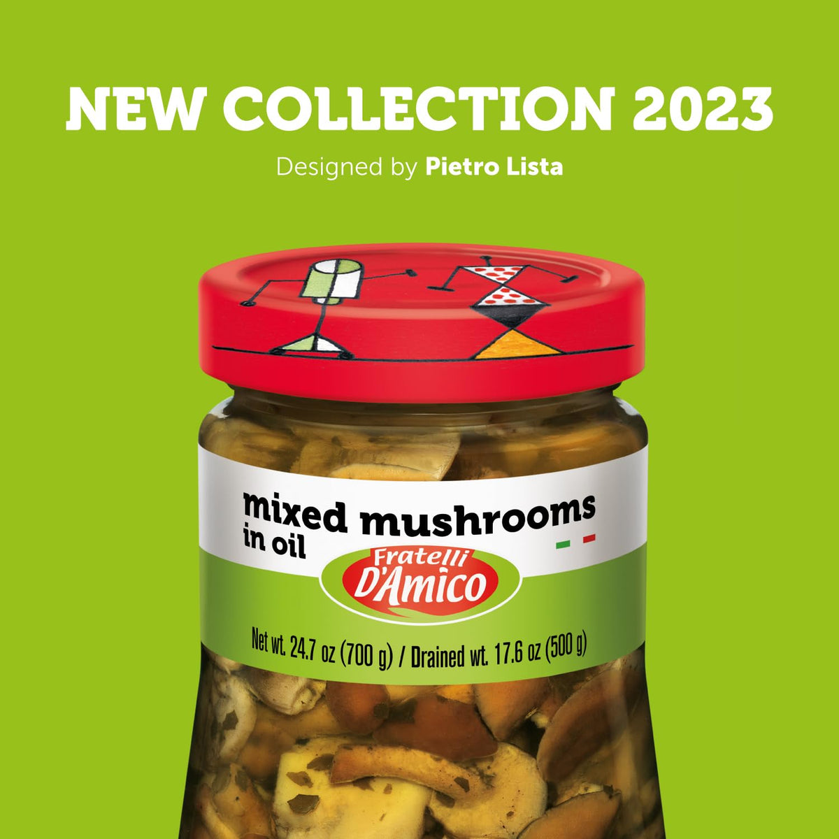 FRATELLI D'AMICO mushrooms in oil as a convenient side for meat and polenta.
