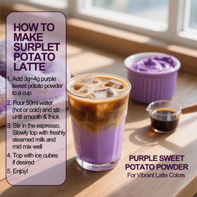 Fraunitsh purple sweet potato powder measuring scoop highlights easy portion control.