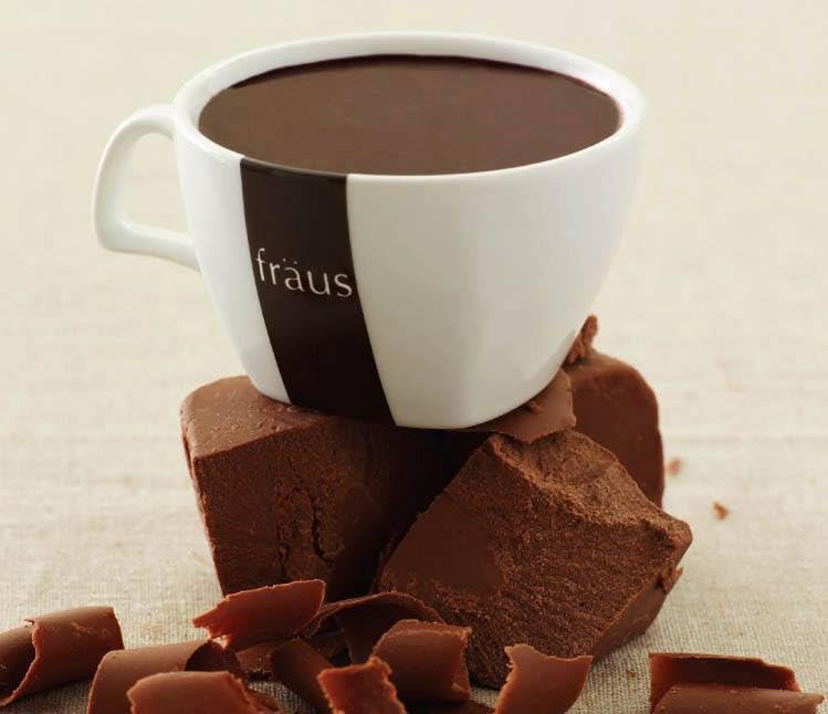 Fraus Dark Choco Hot Chocolate cup-steaming ready for a cozy drink.