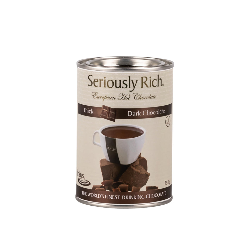 Fraus Dark Choco Hot Chocolate packaging with resealable bag keeps freshness.