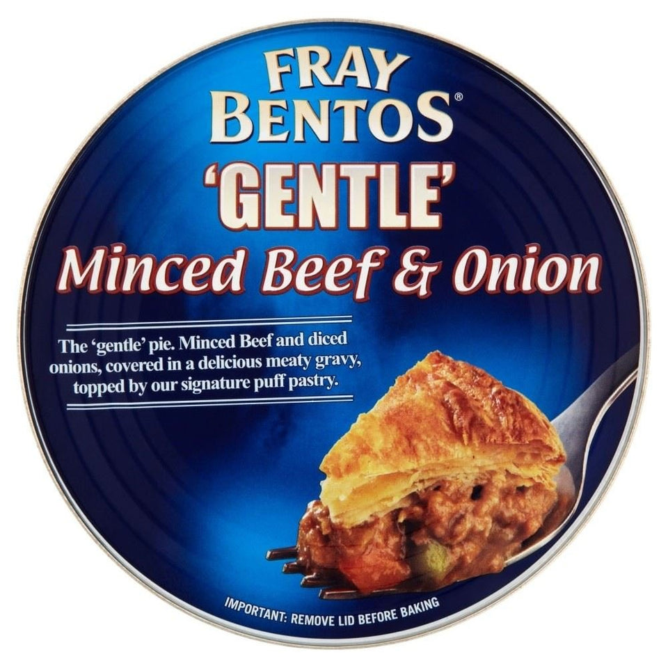 Fray Bentos minced beef and onion pie, 2-pack, plated and ready to heat