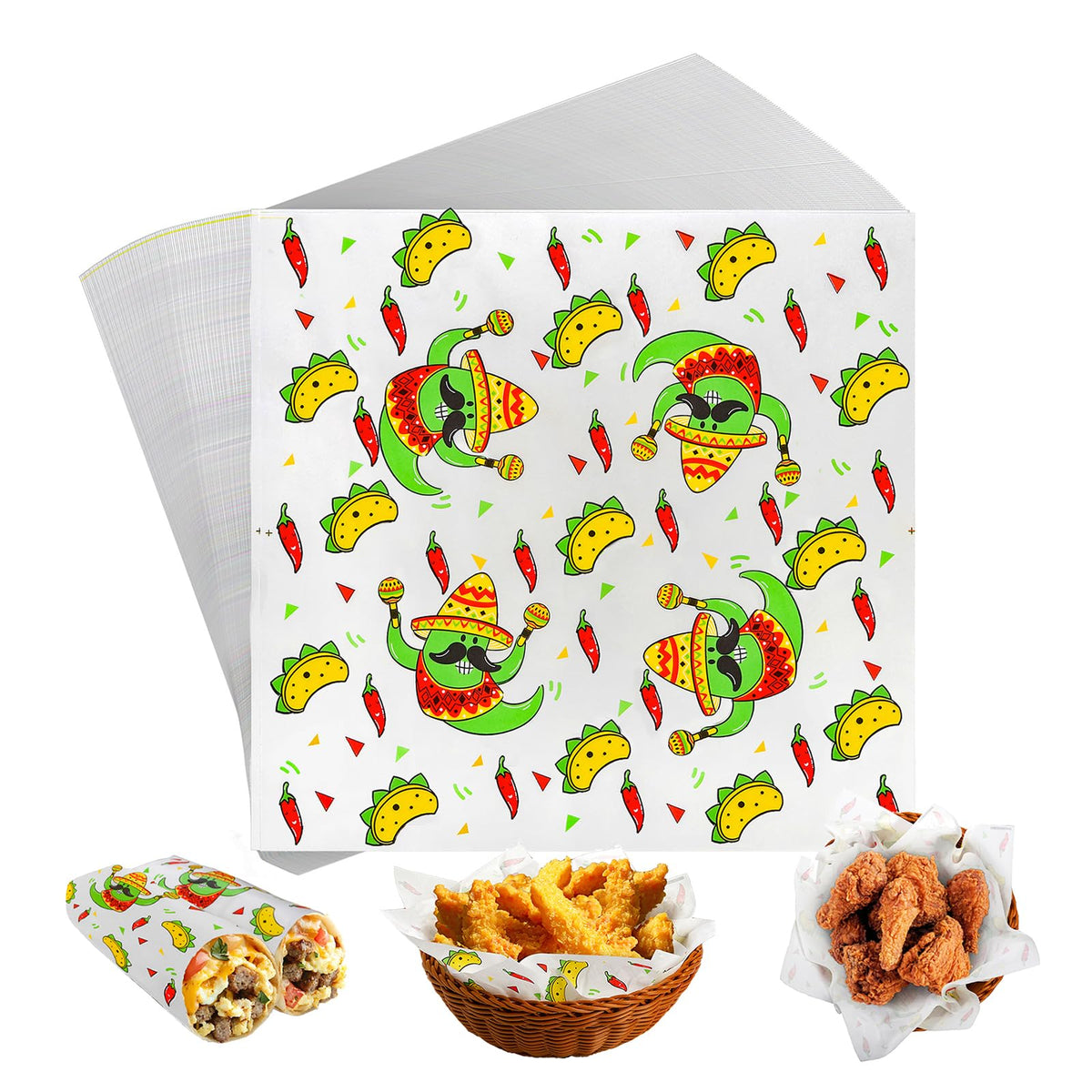 Frcctre taco-pattern deli paper for stylish, grease-resistant wraps around tacos and sandwiches