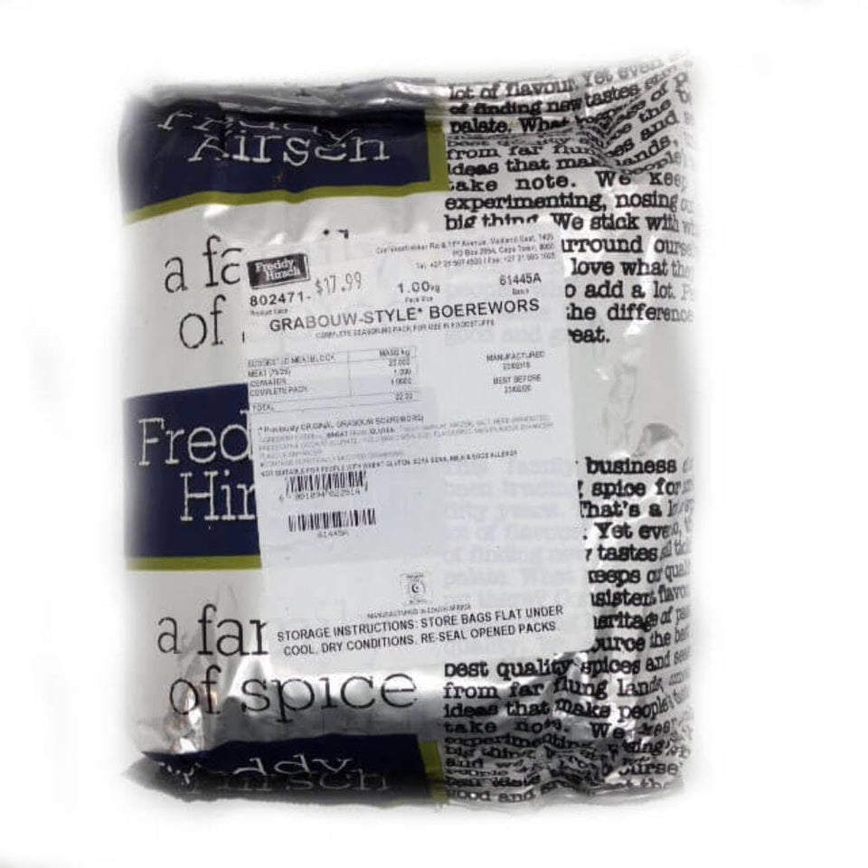 Freddy Hirsch Boerewors Spice Grabouw 1kg packet for authentic home sausage making