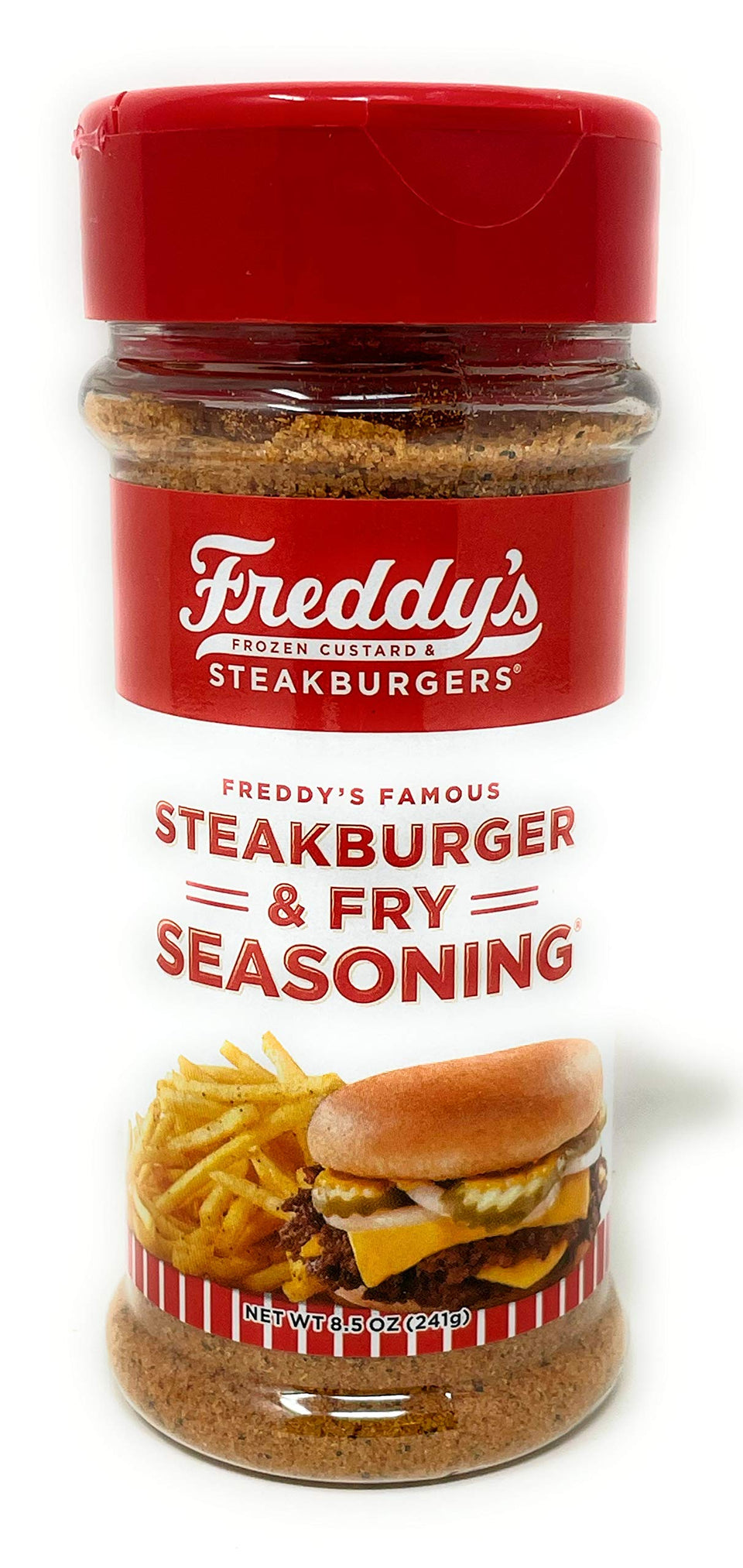 Freddy's Steakburger & Fry Seasoning bottle-pour for easy, flavorful burgers and fries.
