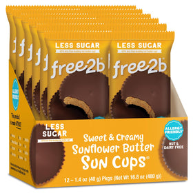 Free 2b Chocolate Sun Cups pack of 12 on display, allergen-friendly snack.