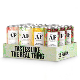 Free AF Margarita Variety Pack cans on display, convenient alcohol-free option.