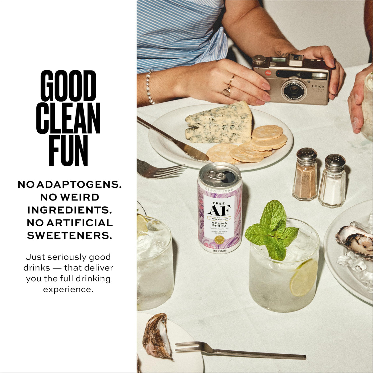 Free AF bottle on a bar top, supporting mindful socializing