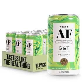 Free AF Cucumber G&T can garnished with cucumber for a refreshing alcohol-free moment.