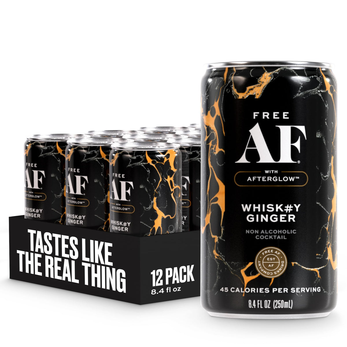 Free AF Non-Alcoholic Whiskey Ginger can front view, ideal for gatherings.