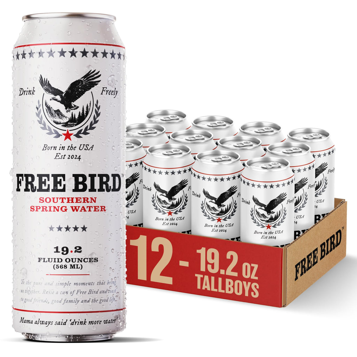 Free Bird Southern Spring Water 12-pack, ideal for on-the-go hydration.
