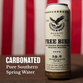 Free Bird Sparkling Southern Spring Water cold can with ice, zero sugar refreshment