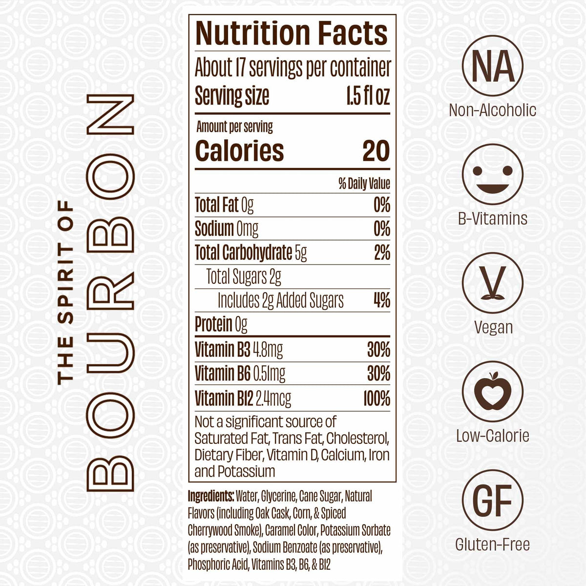 Free Spirits bourbon glass close-up highlights compatibility with quick low-calorie mixes.