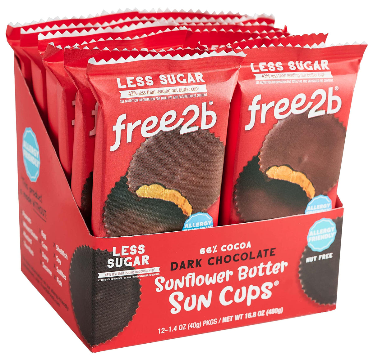 Free2b dark chocolate sun cups pack of 12 with SunButter, allergen-friendly snack