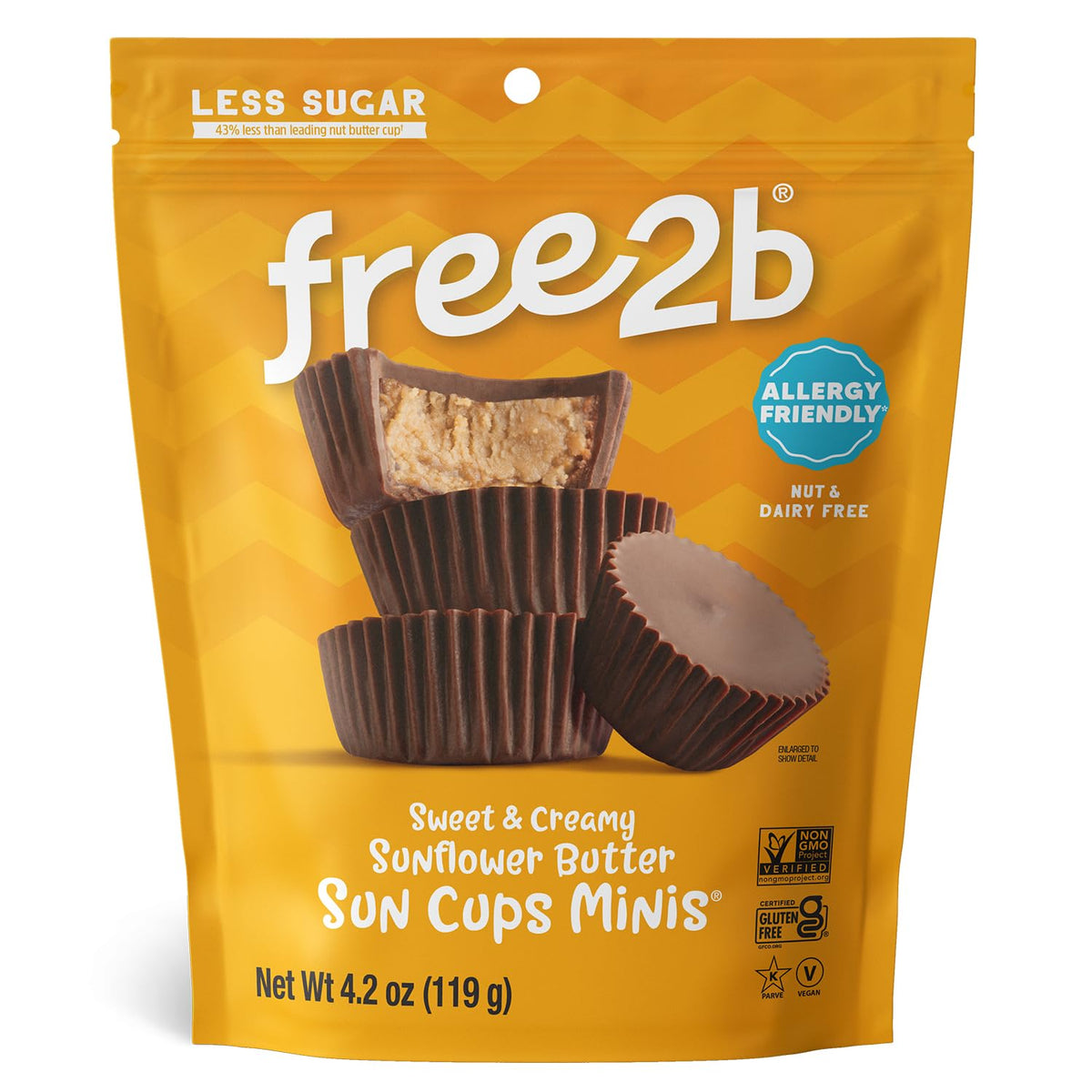 Free2b Sunflower Butter Mini Cups packaging showcases allergy-friendly school snack.
