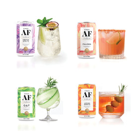 Free AF variety six-pack cans displayed for tasting