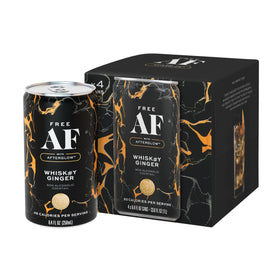 Free AF Whiskey Ginger can on a table highlighting gluten-free, low-calorie refreshment.