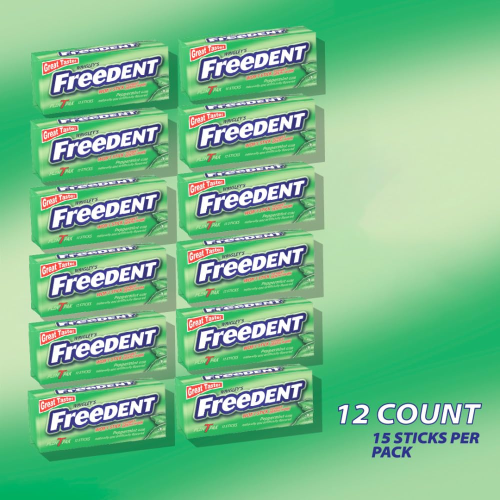 Individually wrapped Freedent sticks highlighting mess-free chewing.