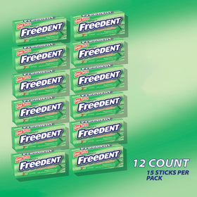 Individually wrapped Freedent sticks highlighting mess-free chewing.