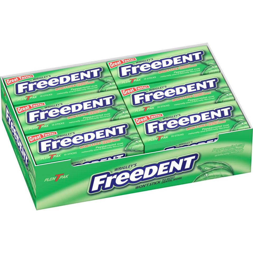 Freedent peppermint sticks in packaging for on-the-go freshness.