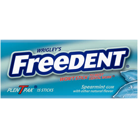 Freedent Spearmint gum with 15 sticks per pack for on-the-go minting.