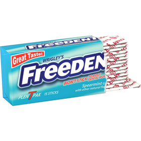 Freedent Spearmint gum closeup of smooth sticks for crisp flavor.