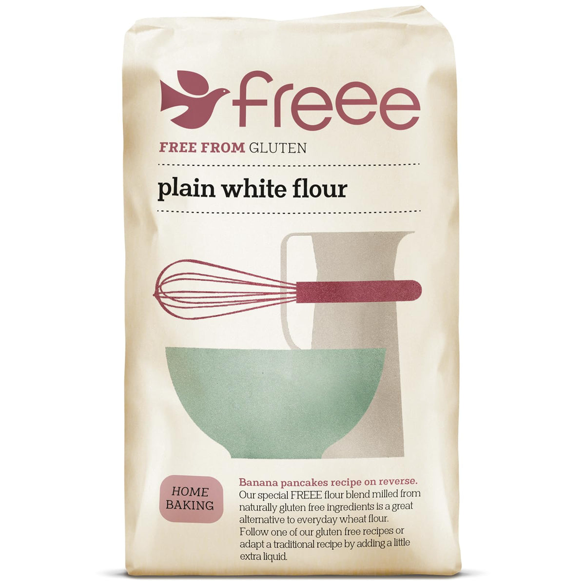 freee plain white flour bag highlighting gluten-free baking versatility for bread and pastries