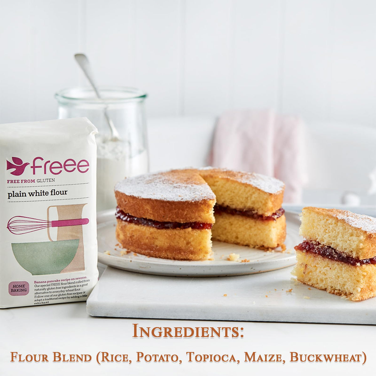 freee plain white flour packaging closeup shows no xanthan gum added