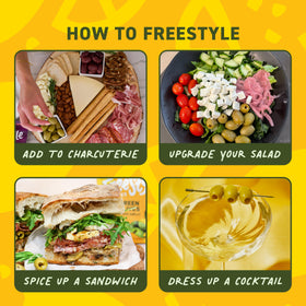 Freestyle Snacks Greek-grown olives close-up, all-natural ingredients highlighted