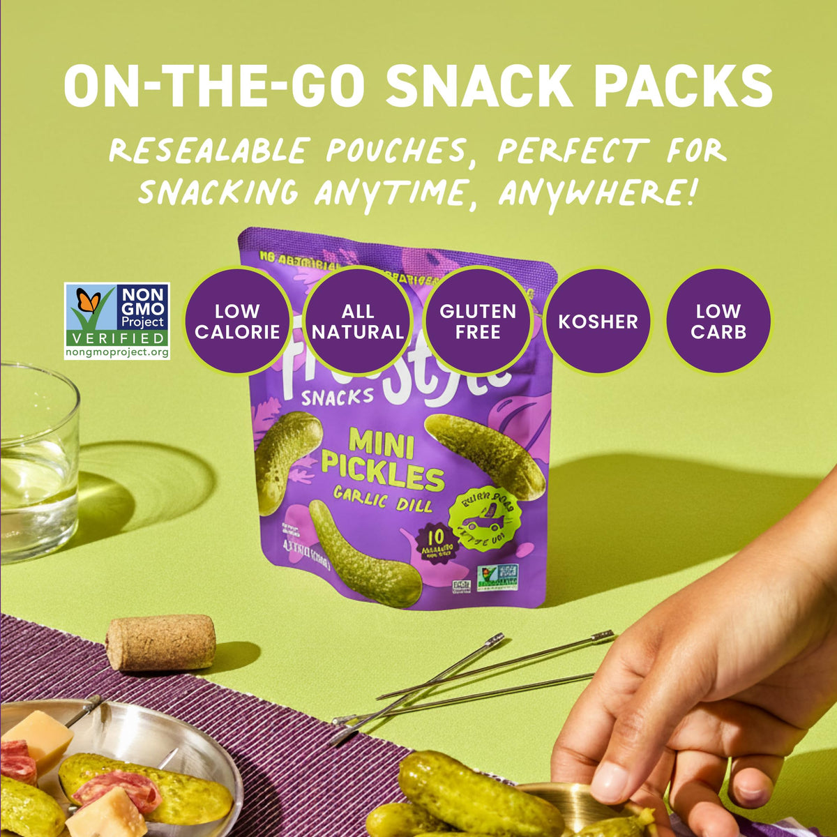 Freestyle Snacks gluten-free, kosher, non-GMO pickles – suitable for many diets
