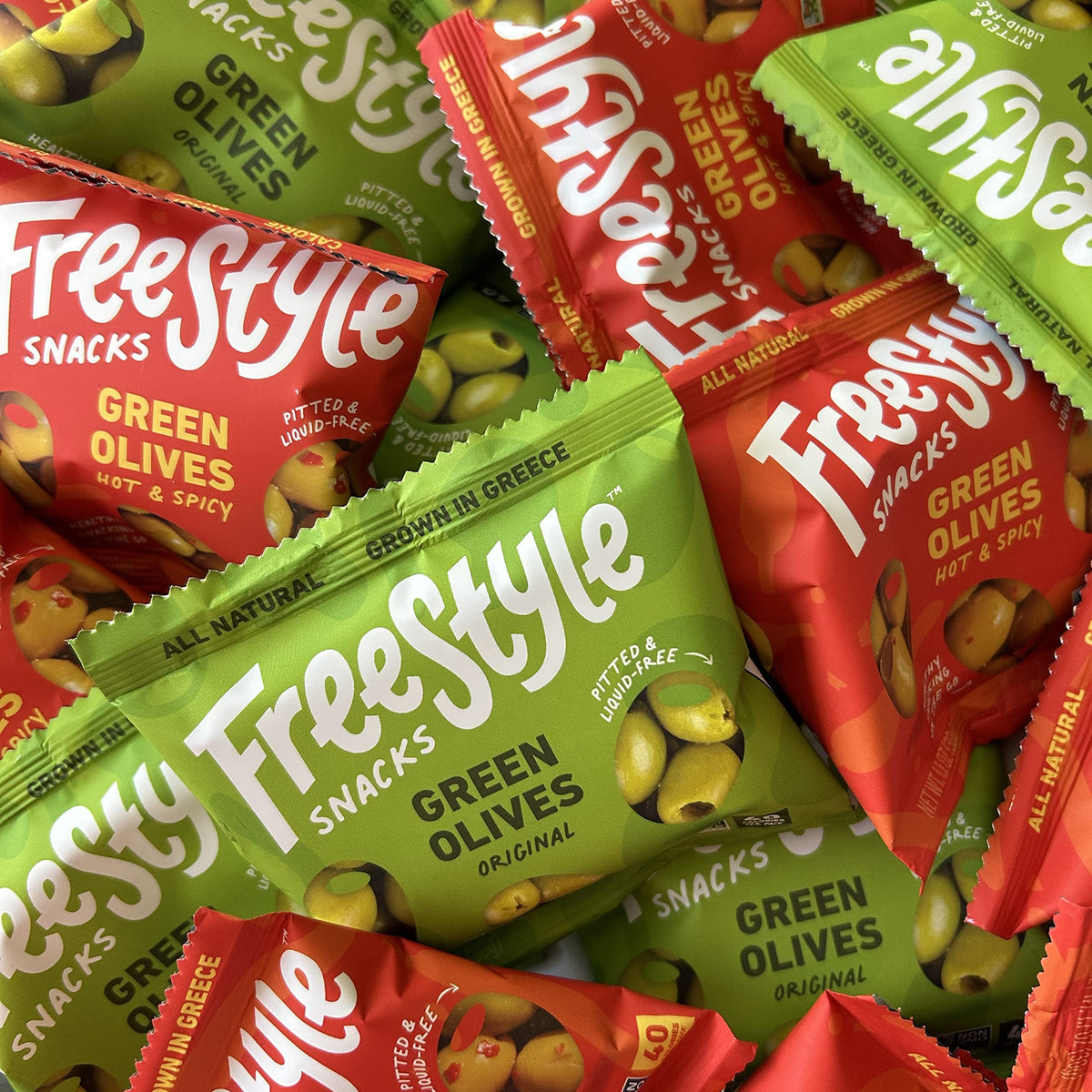 Freestyle Snacks olive ingredients panel showing simple plant-based components