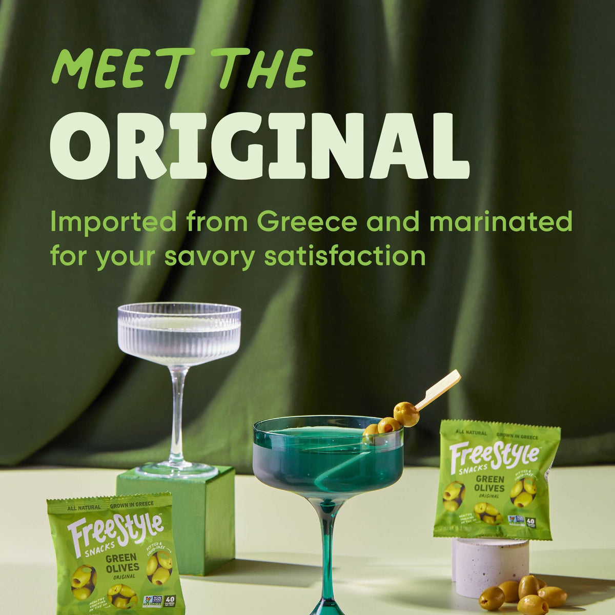 Freestyle Snacks olive pack easy-open feature for quick snacking
