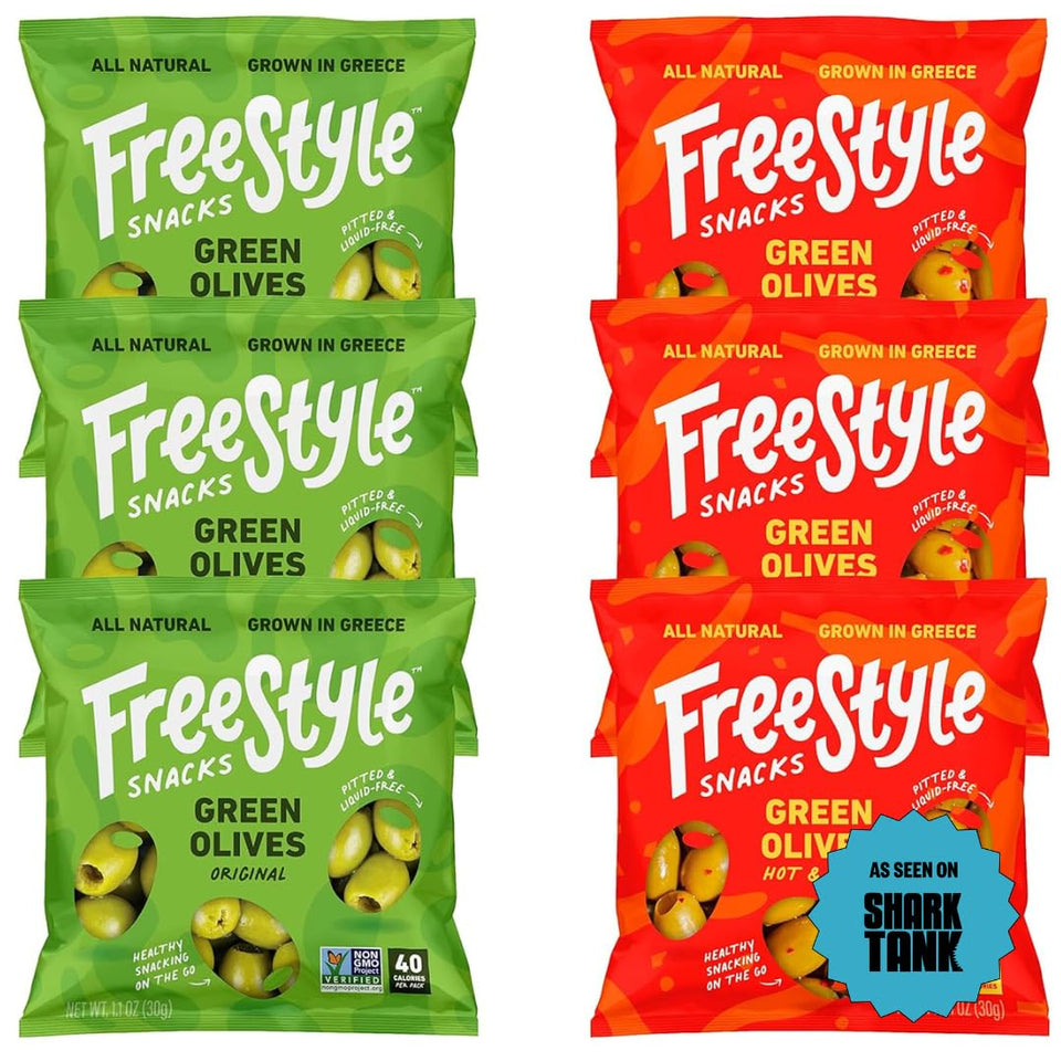 Freestyle Snacks olive-pack single-serve showcases convenient, portion-controlled snacking on the go.