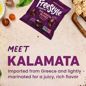 Freestyle Snacks hot and spicy olives in a convenient pouch for bold flavor on demand.