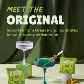 Freestyle Snacks Kalamata olives in a single-serve pouch for salad toppers.
