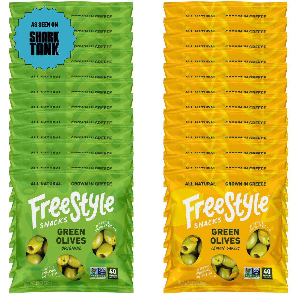 Freestyle Snacks olive snack pack single-serve pouch for on-the-go snacking.