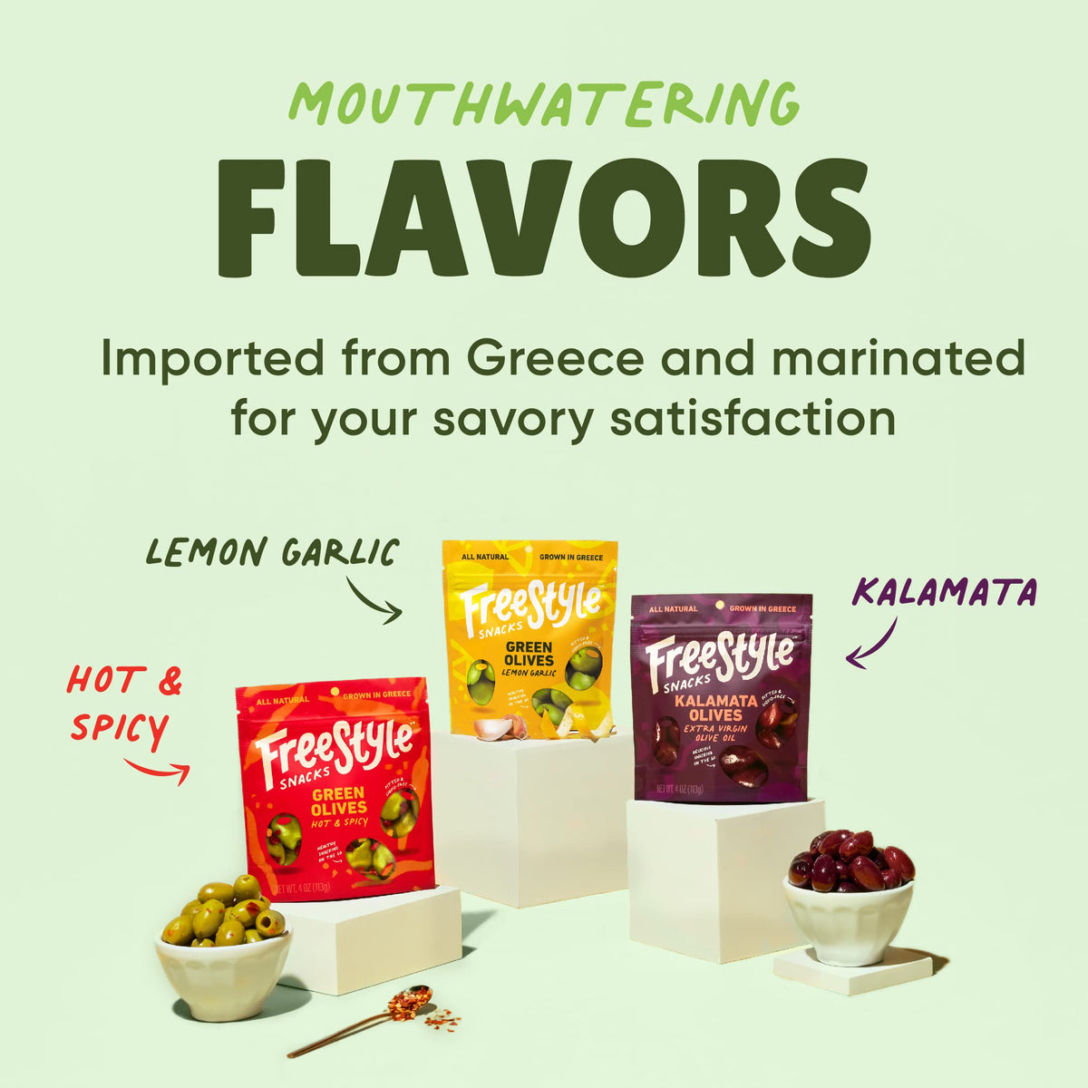 Freestyle Snacks olive packs to go offer mess-free snacking for travel.