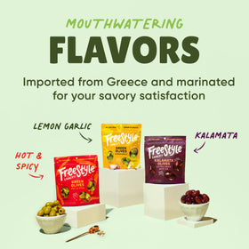 Freestyle Snacks olive packs to go offer mess-free snacking for travel.