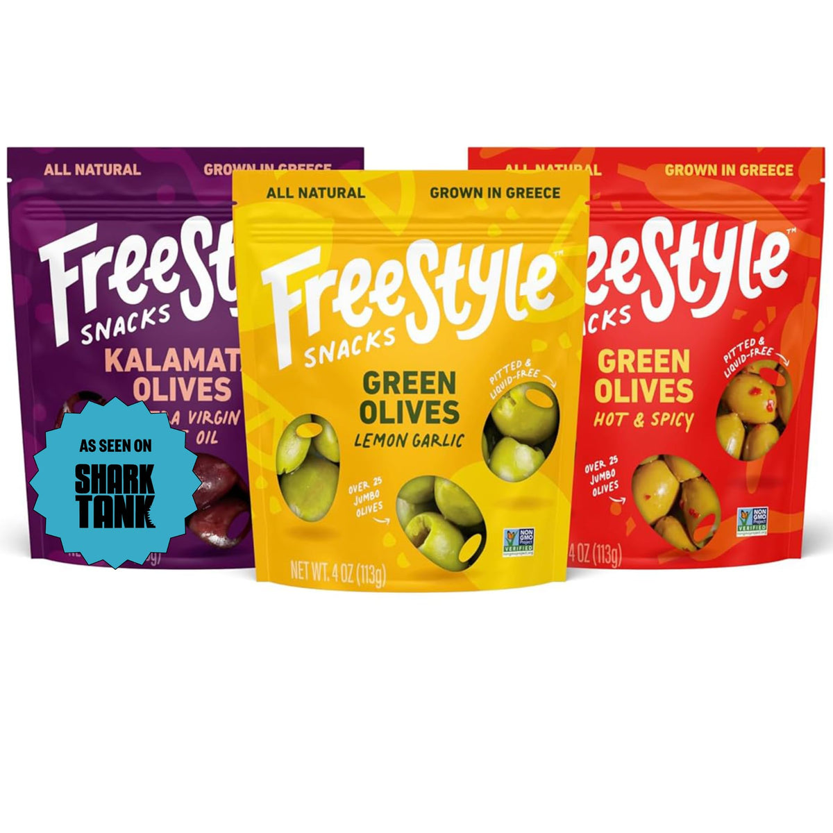Freestyle Snacks olive snack packs with Kalamata olives, perfect for on-the-go snacking.