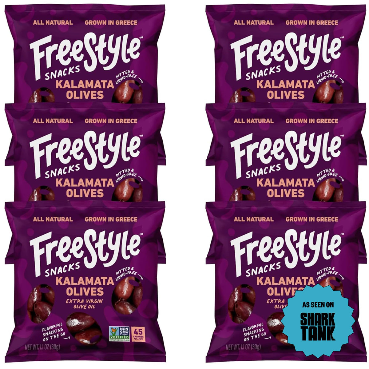 Freestyle Snacks olive snack packs in a mess-free pouch for on-the-go snacking.