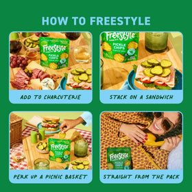 Freestyle Snacks crunchy deli-style pickles capturing crisp texture