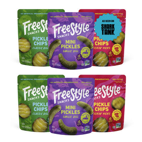 Freestyle Snacks pickle variety pack front view for on-the-go snacking