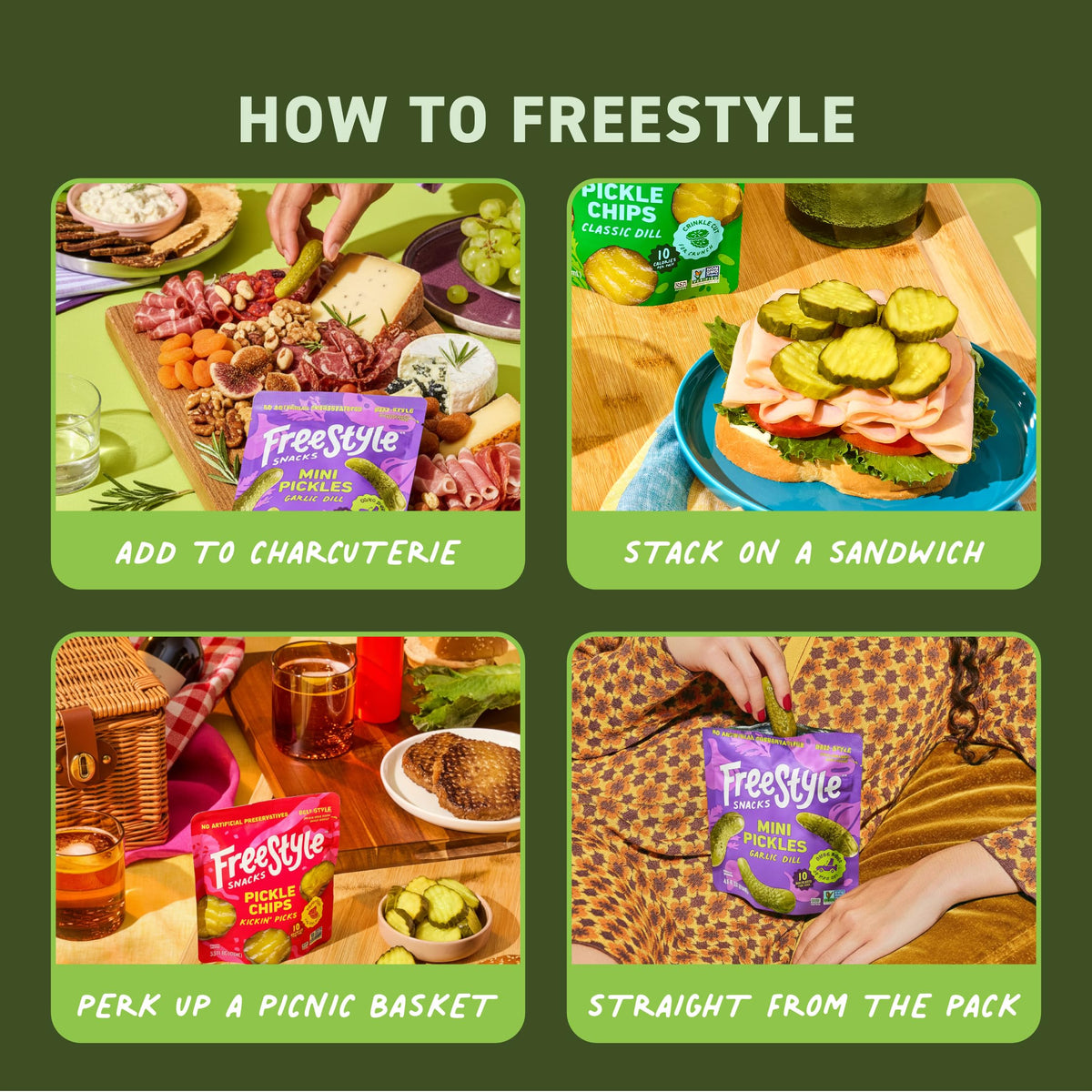 Freestyle Snacks inside pouch showcases ready-to-eat pickles for quick cravings.