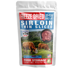 Freeze Meat sirloin steaks family pack showing portable, long-lasting protein option