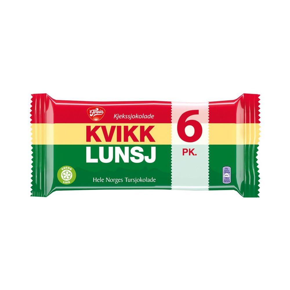 Freia Kvikk Lunsj milk chocolate wafers 2x3 pack, ideal for sharing or quick snacking.